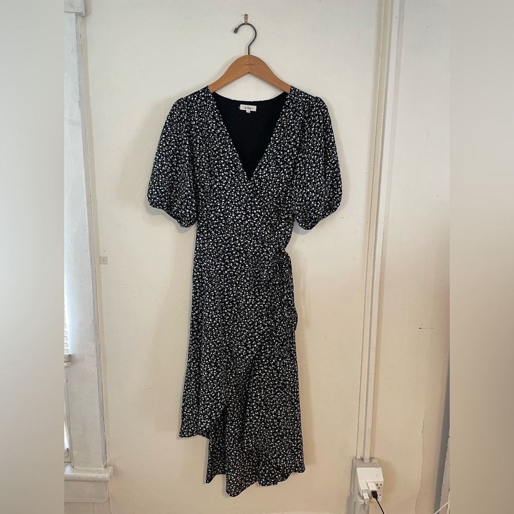 Elegant Black Floral Wrap Dress